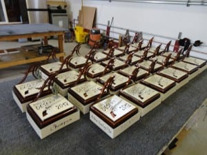 A bunch of golf trophies