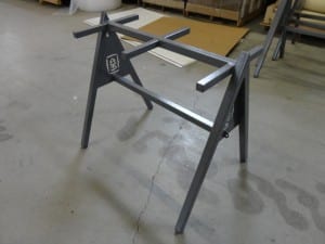 Powdercoated steel bag stand.